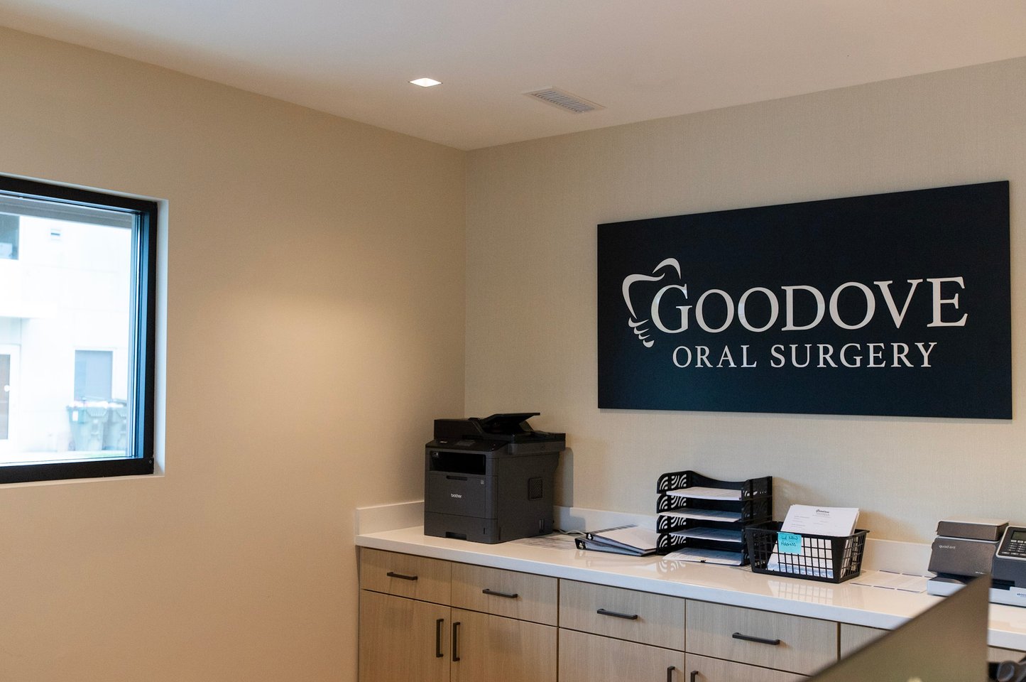 Front desk and reception area at Goodove Oral Surgery